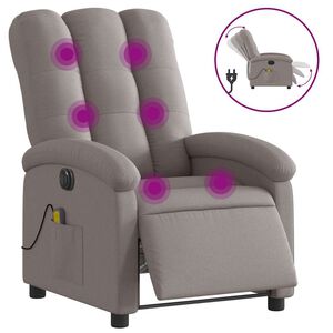 vidaXL Poltrona reclin&aacute;vel massagens el&eacute;trica tecido cinza-acastanhado