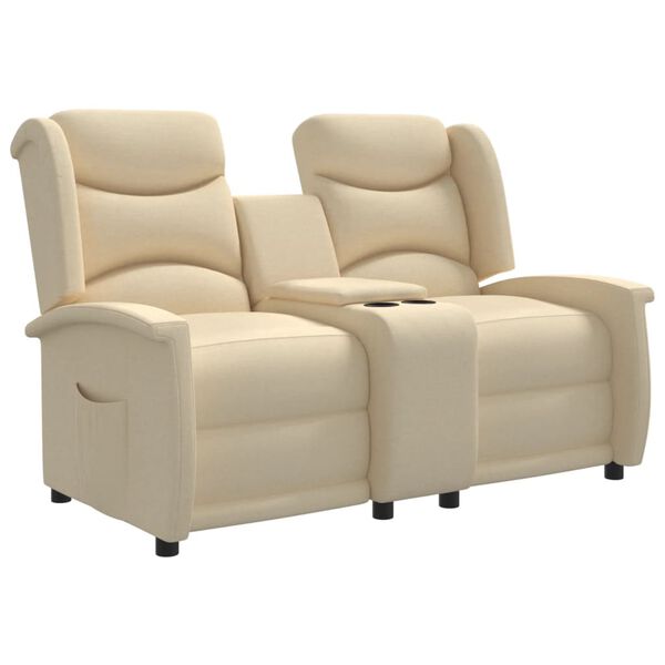 vidaXL Sof&aacute; reclin&aacute;vel 2 lugares c/ suportes copos tecido cor creme