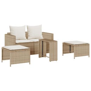 vidaXL 5 pcs conjunto sof&aacute;s de jardim c/ almofad&otilde;es empilh&aacute;vel vime PE
