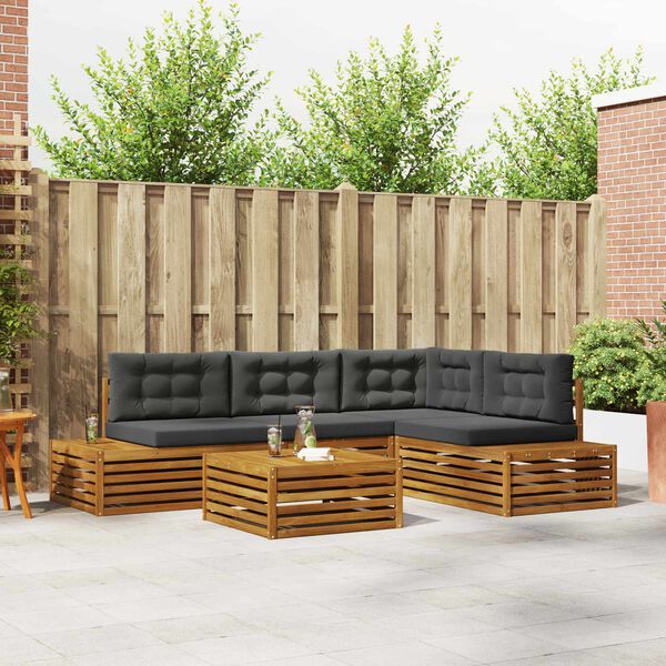 vidaXL Conjunto de Sof&aacute;s para Exterior 5 Pe&ccedil;a Natural e Antracite