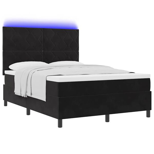 vidaXL Cama Box Spring LED com colch&atilde;o Preto 140 x 200 cm Veludo