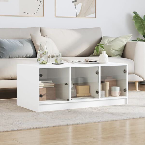 vidaXL Mesa de centro c/ portas de vidro 102x50x42 cm branco