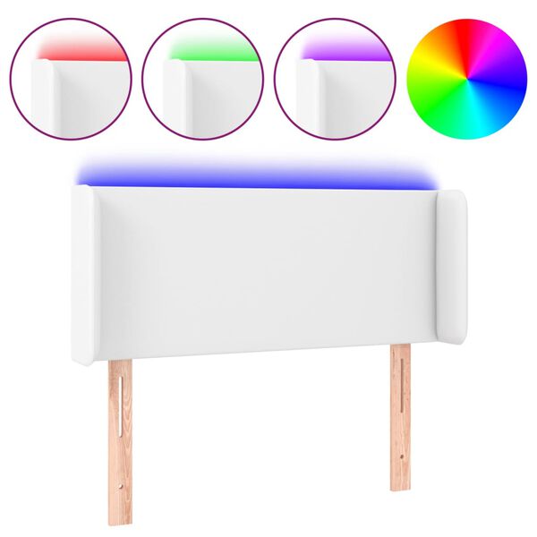 vidaXL Cabeceira de cama c/ LED couro artificial 83x16x78/88 cm branco