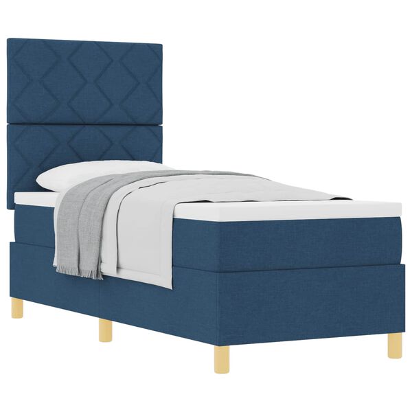 vidaXL Cama Box com colch&atilde;o com cabeceira Azul 80 x 200 cm tecido