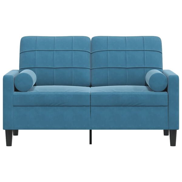 vidaXL Sofá 2 lugares c/ almofadas decorativas 120 cm veludo azul
