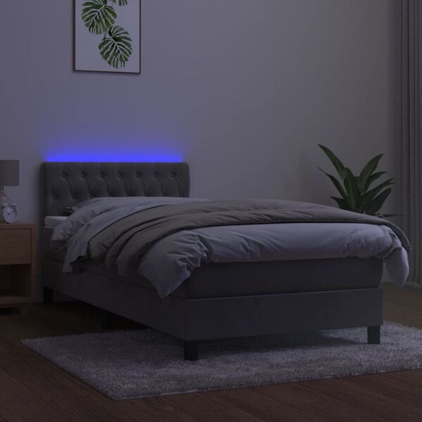 vidaXL Cama box spring c/ colch&atilde;o/LED 100x200 cm veludo cinzento-claro