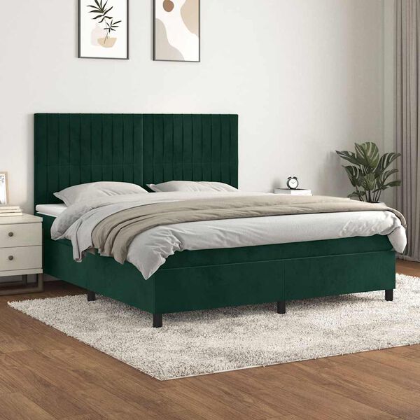 vidaXL Cama com molas/colch&atilde;o 160x200 cm veludo verde-escuro