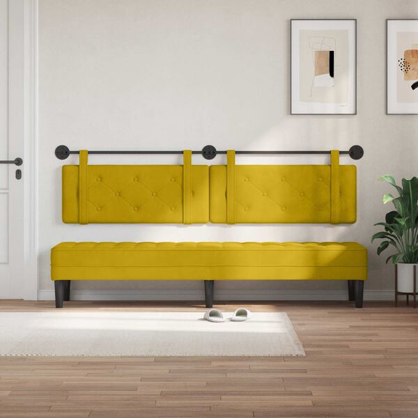 vidaXL Cabeceira Suspensa Amarelo 210 x 55 x 5 cm Veludo