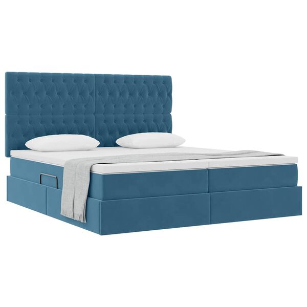 vidaXL Cama com Armazenamento Azul Escuro 200 x 200 cm Veludo