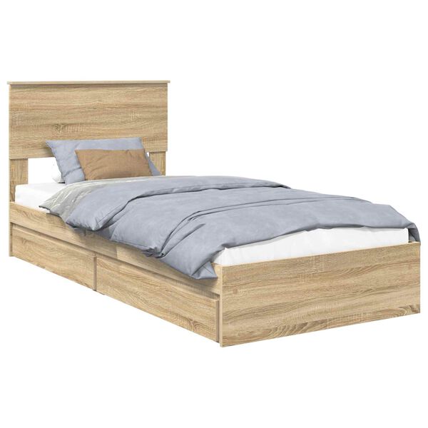 vidaXL Cama com Armazenamento com gaveta Carvalho Sonoma 75 x 190 cm
