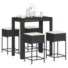 vidaXL 5 pcs conjunto de bar p/ jardim c/ almofad&otilde;es vime PE preto
