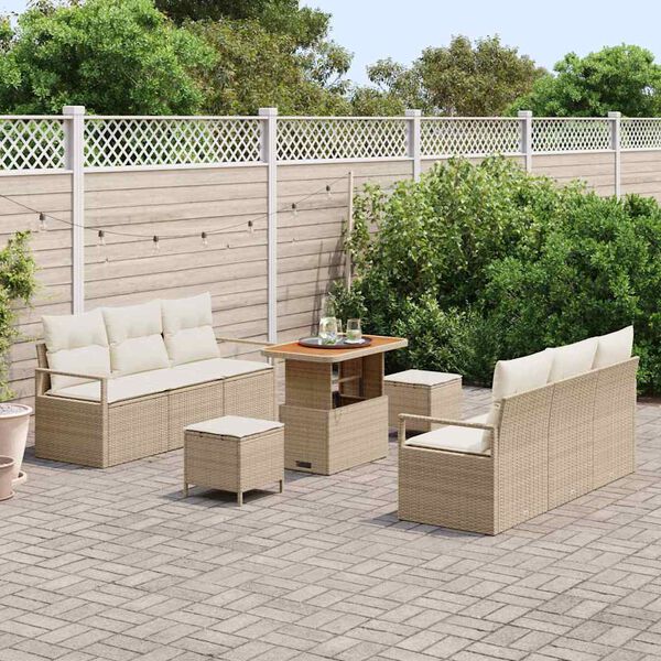 vidaXL Conjunto de Sof&aacute; de Jardim 9 pcs Bege Rattan Sint&eacute;tico