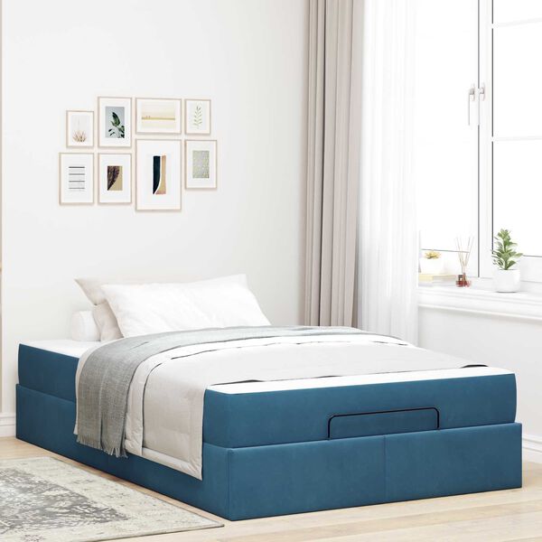 vidaXL Estrutura de cama com colch&atilde;o com colch&atilde;o 2 pcs Azul Veludo