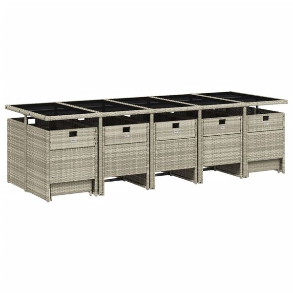 vidaXL 15 pcs conj. jantar jardim c/ almofad&otilde;es vime PE cinzento-claro