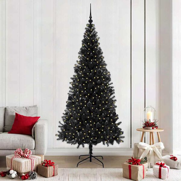 vidaXL &Aacute;rvore de Natal com 300 LEDs com suporte Preto 210 cm PVC