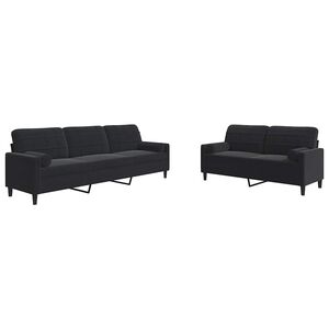 vidaXL 2 pcs conjunto de sof&aacute;s com almofad&otilde;es e rolos veludo preto