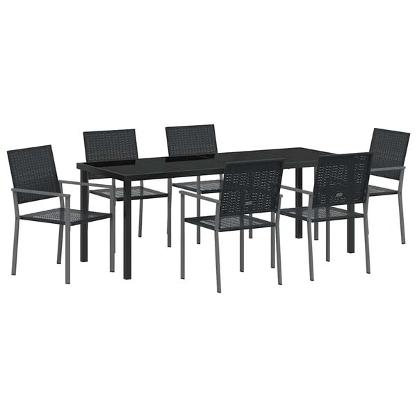 vidaXL Conjunto de Jantar para Jardim 7 pcs Preto Rattan de PE