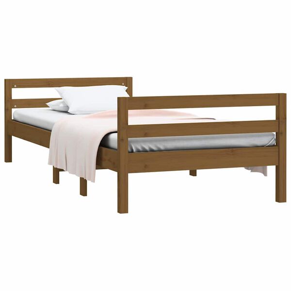 vidaXL Estrutura de cama 75x190cm madeira de pinho maci&ccedil;a castanho mel