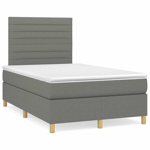 vidaXL Cama box spring c/ colchão e LED 120x190 cm tecido cinza-escuro