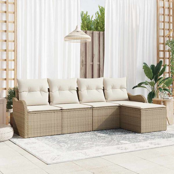vidaXL Conjunto de Sof&aacute; de Jardim 5 pcs Bege Rattan Sint&eacute;tico