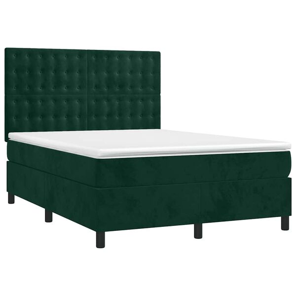 vidaXL Cama box spring c/ colch&atilde;o/LED 140x200 cm veludo verde-escuro