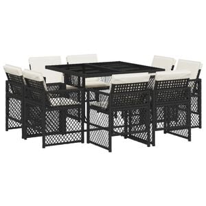 vidaXL 9 pcs conjunto de jantar p/ jardim c/ almofad&otilde;es vime PE preto