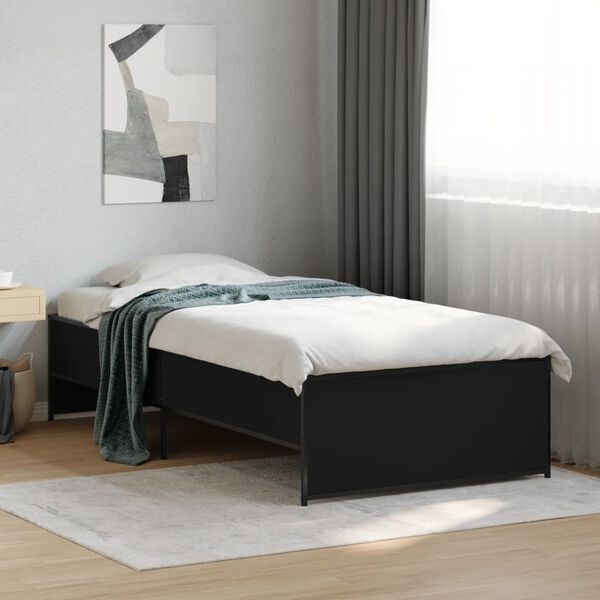 vidaXL Estrutura de cama 90x200 cm derivados de madeira/metal preto