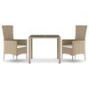 vidaXL 3 pcs conjunto de jantar p/ jardim com almofad&otilde;es vime PE bege