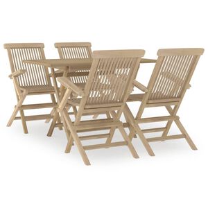 vidaXL 5 pcs conjunto de jantar p/ jardim madeira de teca maci&ccedil;a cinza