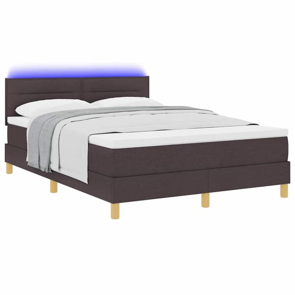 vidaXL Cama Box Spring LED Marrom Escuro 140 x 190 cm tecido