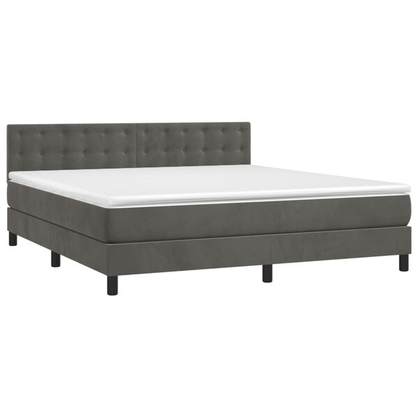 vidaXL Cama box spring c/ colch&atilde;o/LED 160x200cm veludo cinzento-escuro