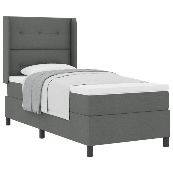 vidaXL Cama Box com colch&atilde;o Cinzento escuro 100 x 200 cm tecido
