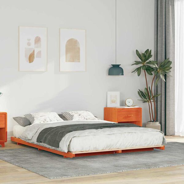 vidaXL Estrutura de cama de chão Castanho-mel 160 x 210 cm