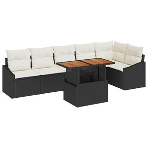 vidaXL Conjunto de Jantar para Jardim com almofada 7 pcs Preto e Creme