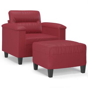 vidaXL Poltrona com apoio de p&eacute;s 60 cm couro artificial vermelho tinto