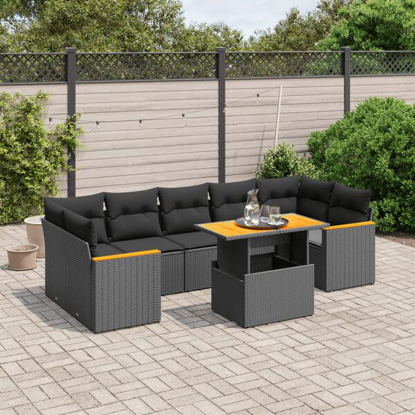 vidaXL 8 pcs conjunto sof&aacute;s de jardim com almofad&otilde;es vime PE preto