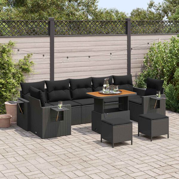 vidaXL Conjunto de Sof&aacute; de Jardim 10 pcs Preto vime PE