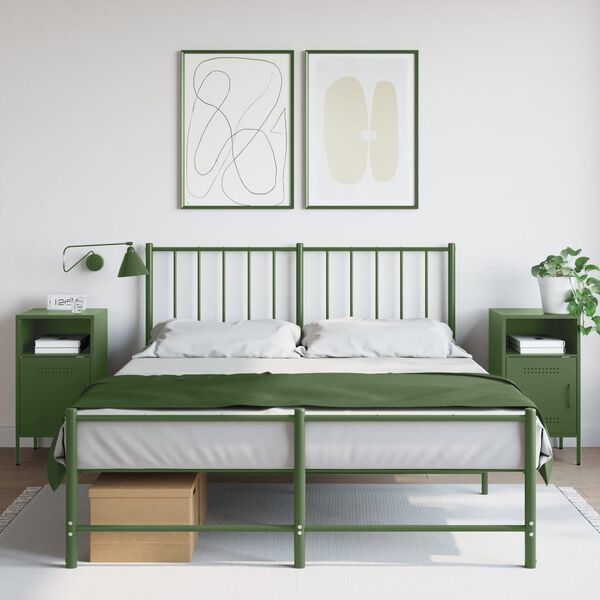 vidaXL Mesas de cabeceira 2 pcs 36x39x68 cm a&ccedil;o verde-azeitona