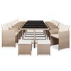 vidaXL 17 pcs conjunto jantar exterior com almofad&otilde;es vime PE bege