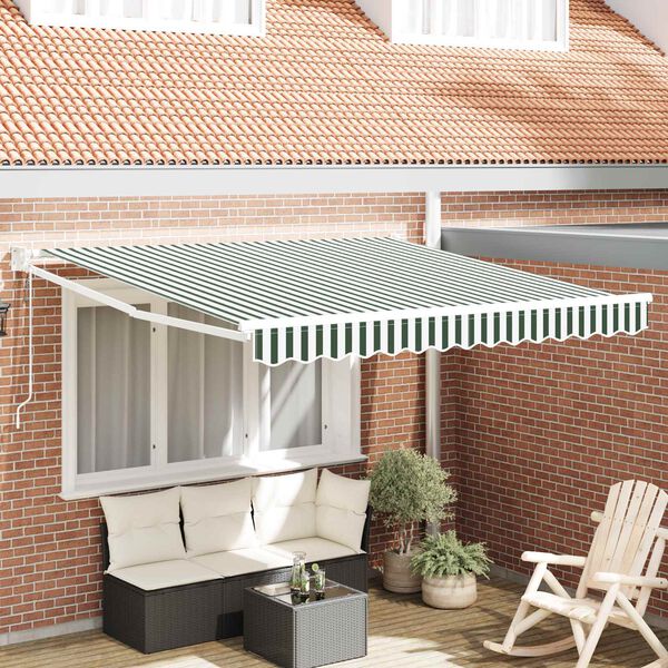 vidaXL Toldo Riscas Verde e branco 3 x 2,5 m Poli&eacute;ster e metal