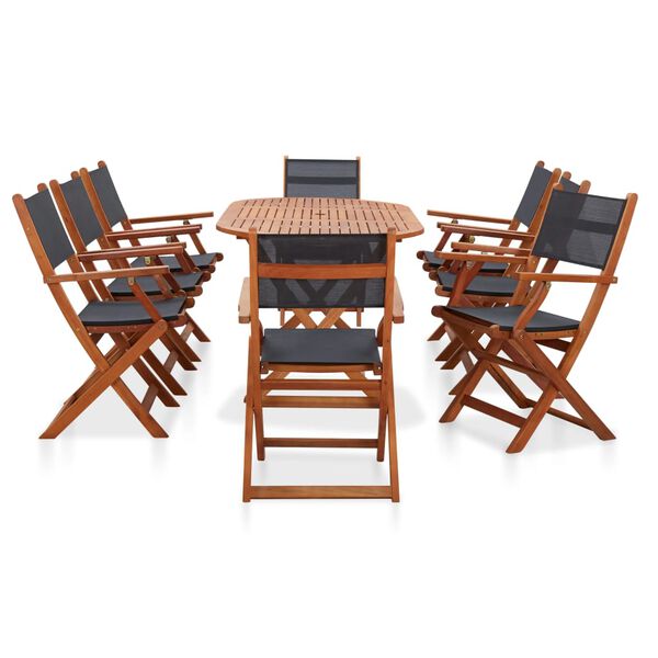 vidaXL 9 pcs conjunto de jantar exterior eucalipto maci&ccedil;o e textilene