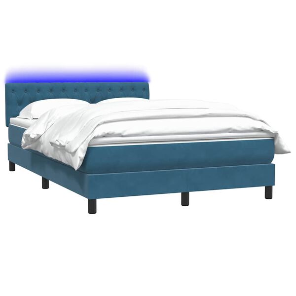 vidaXL Cama box spring c/ colch&atilde;o e LED 140x210 cm veludo azul-escuro