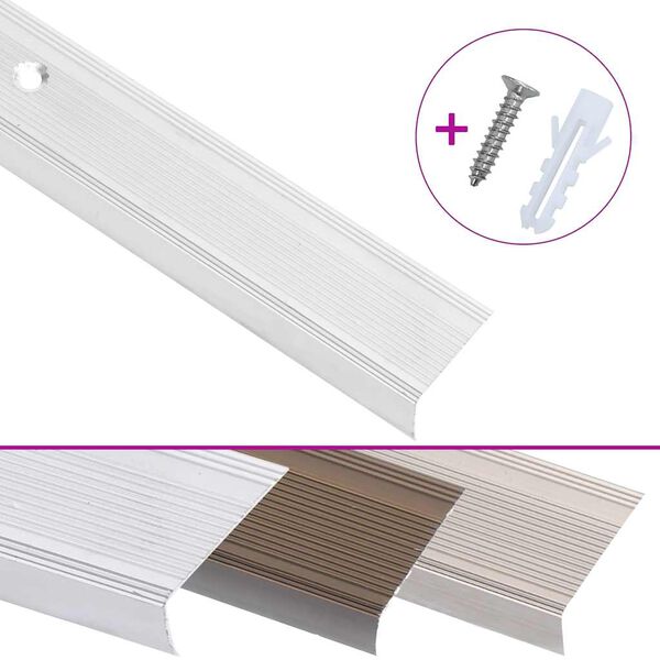 vidaXL Perfis de escada em forma de L 5 pcs 90 cm alum&iacute;nio prateado