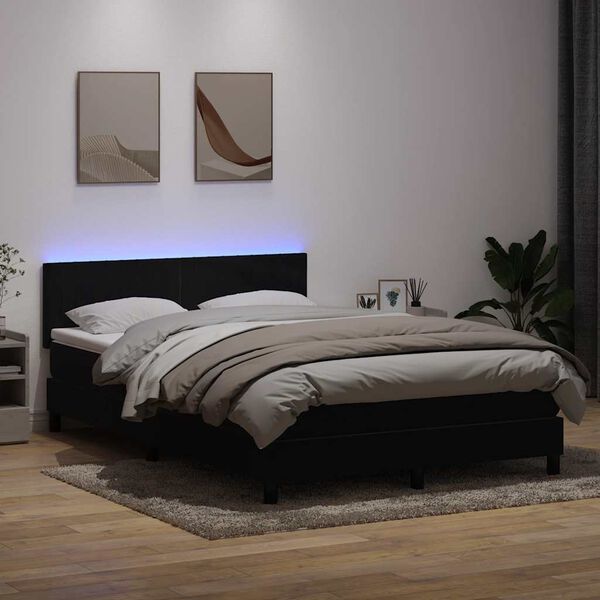 vidaXL Cama box spring c/ colch&atilde;o e LED 140x210 cm veludo preto