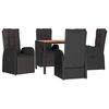 vidaXL 5 pcs conjunto de jantar p/ jardim vime PE/ac&aacute;cia maci&ccedil;a preto