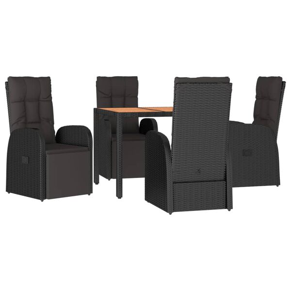 vidaXL 5 pcs conjunto de jantar p/ jardim vime PE/ac&aacute;cia maci&ccedil;a preto