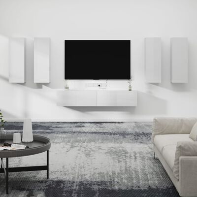 vidaXL 6 pcs conjunto móveis de TV madeira processada branco brilhante