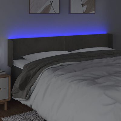 vidaXL Cabeceira cama c/ luzes LED veludo 203x16x78/88cm cinza-escuro