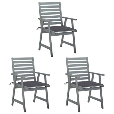 vidaXL Cadeiras de jantar p/ jardim 3 pcs c/ almofadões acácia maciça