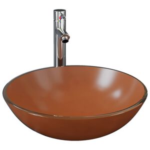 vidaXL Lavat&oacute;rio torneira v&aacute;lvula click-clack vidro temperado castanho